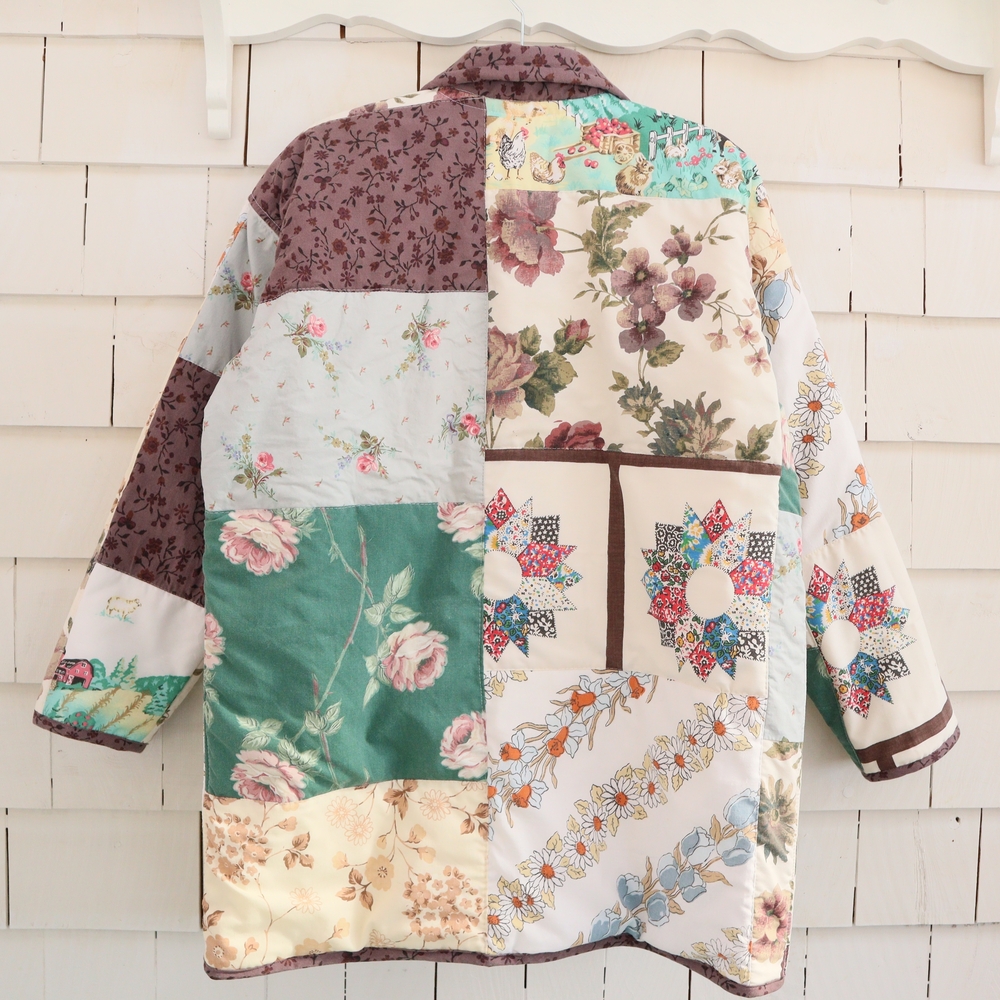 Upcycled Floral Patchwork Quilt Barn Jacket Chore Coat M • L - Picture 6 of 8